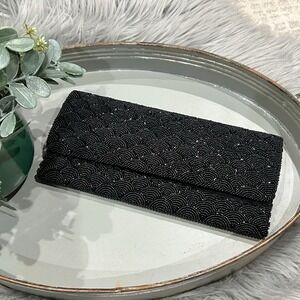 Vintage La Regale Black Beaded Sequin Clutch‎ Purse Handmade in Hong Kong 9.5"